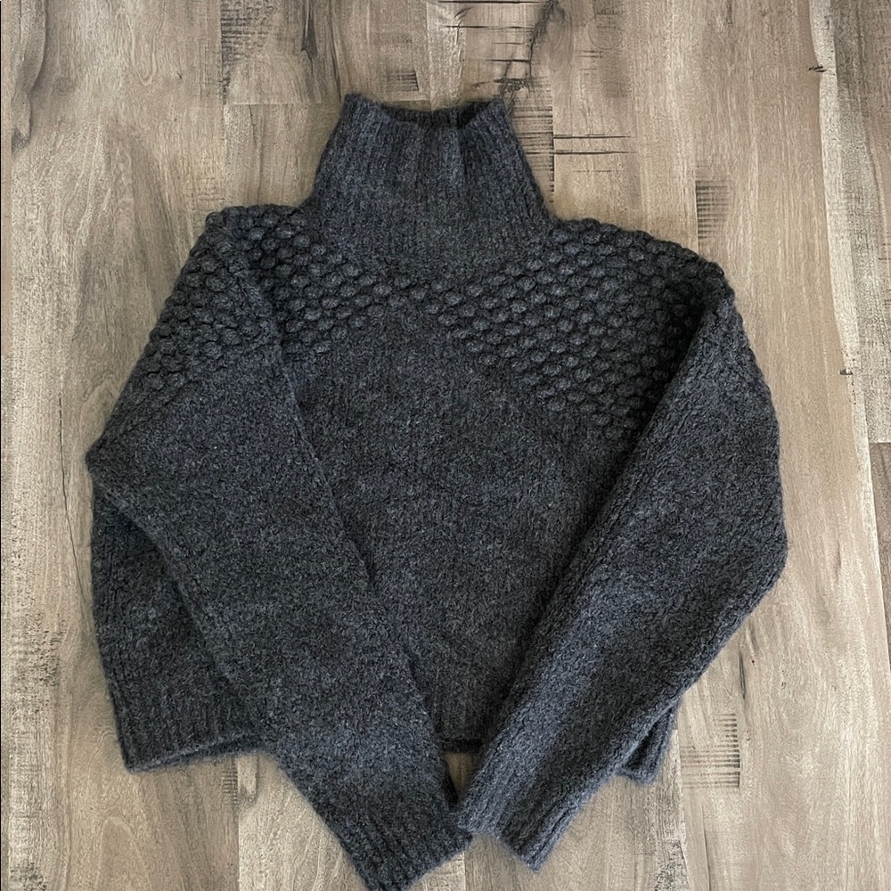 Free People Cropped Charcoal Knit Sweater